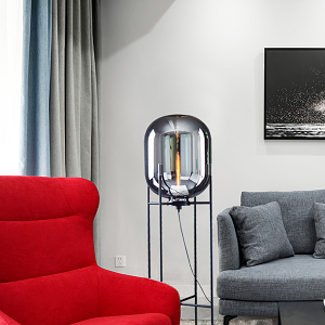 Matte Black Frame Floor Lamp with Smoke Glass Shade