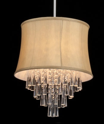 Beige Drum Shade Pendant Light with Clear Crystal Drops