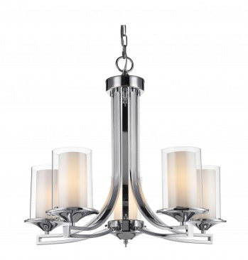 5-Light Chandelier with Chrome Frame and Glass Shades