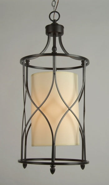 Dark Bronze Single Pendant Light with Beige Fabric Shade