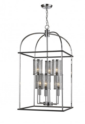 Black and Chrome Cage Light Fixture with Metal Dot Shade