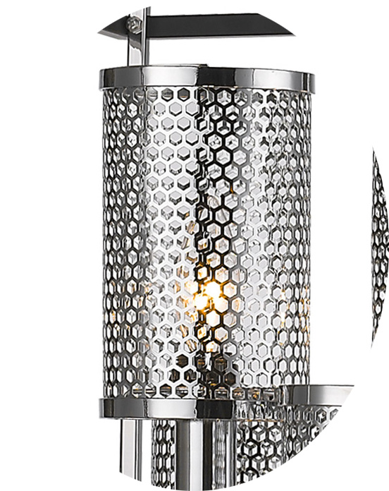 Black and Chrome Cage Light Fixture with Metal Dot Shade