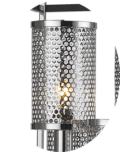 Black and Chrome Cage Light Fixture with Metal Dot Shade