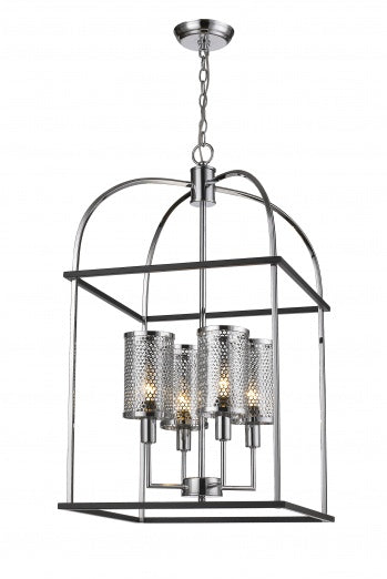 Black and Chrome Cage Light Fixture with Metal Dot Shade
