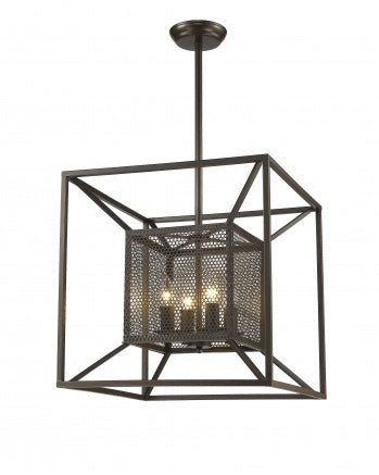 Dark Brown Box Cage 4-Light Pendant Fixture