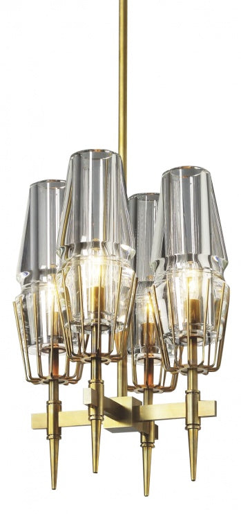 Golden Brass Light Fixture with Clear Glass Shades