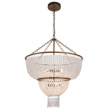 Bronze Two-Tier Chandelier with Clear Crystal Beads by Bethel