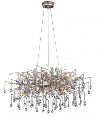 Silver Branch Chandelier with Smoke Glass Drops