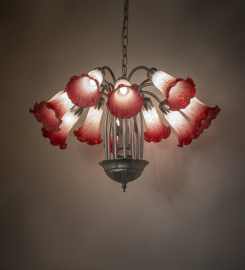 Pink/White Tiffany Pond Lily 12 Light Chandelier