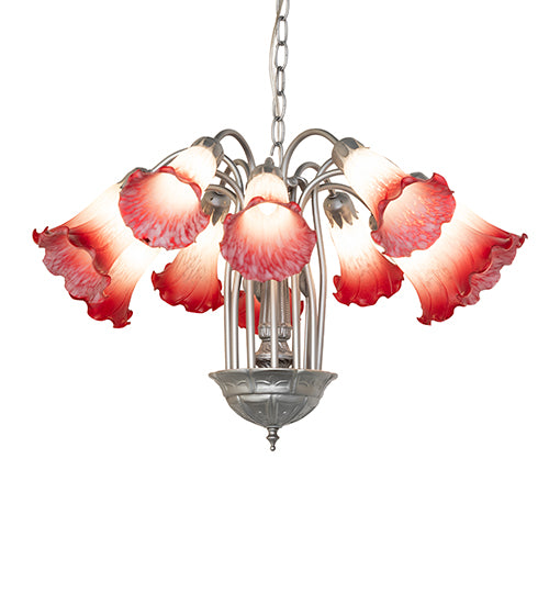 Pink/White Tiffany Pond Lily 12 Light Chandelier