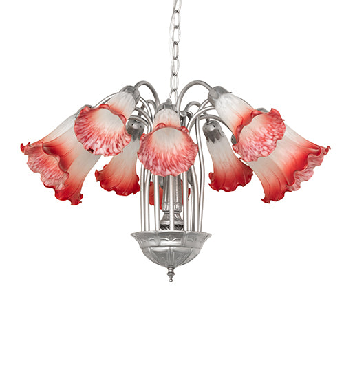 Pink/White Tiffany Pond Lily 12 Light Chandelier