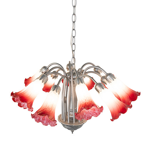 Pink/White Tiffany Pond Lily 12 Light Chandelier