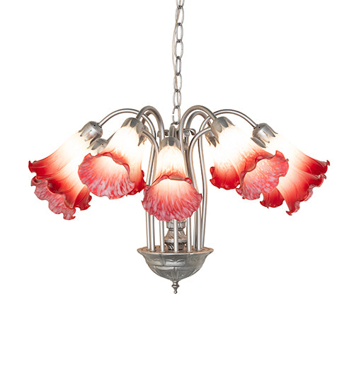 Pink/White Tiffany Pond Lily 12 Light Chandelier