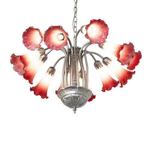 Pink/White Tiffany Pond Lily 12 Light Chandelier