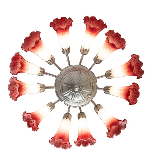 Pink/White Tiffany Pond Lily 12 Light Chandelier