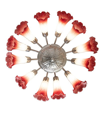 Pink/White Tiffany Pond Lily 12 Light Chandelier