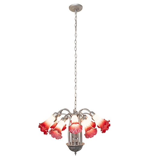 Pink/White Tiffany Pond Lily 12 Light Chandelier