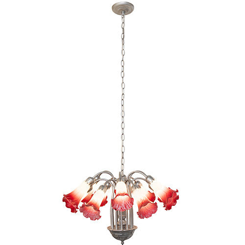 Pink/White Tiffany Pond Lily 12 Light Chandelier