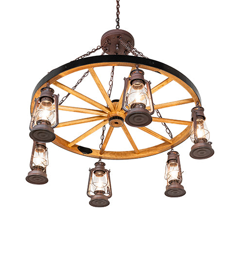 Miners Lantern Wagon Wheel 6 Light Chandelier