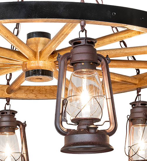 Miners Lantern Wagon Wheel 6 Light Chandelier