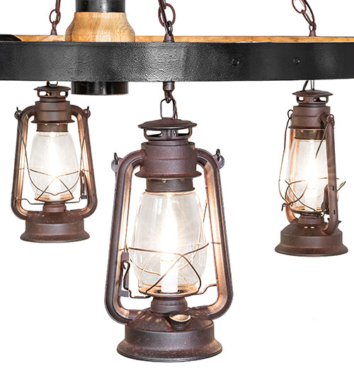 Miners Lantern Wagon Wheel 6 Light Chandelier