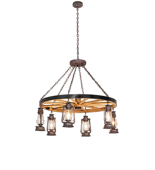 Miners Lantern Wagon Wheel 6 Light Chandelier