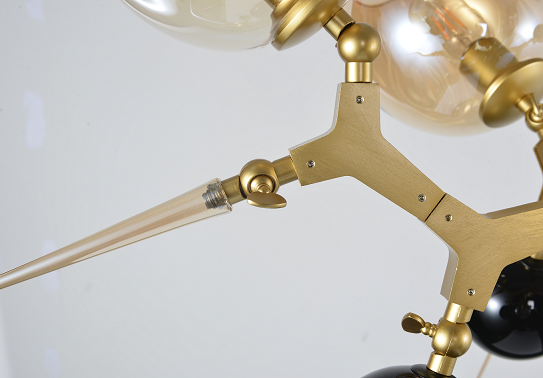 Gold Aluminum Chandelier with Amber & Black Glass Accents