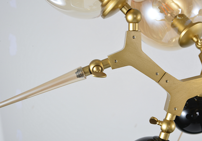 Gold Aluminum Chandelier with Amber & Black Glass Accents