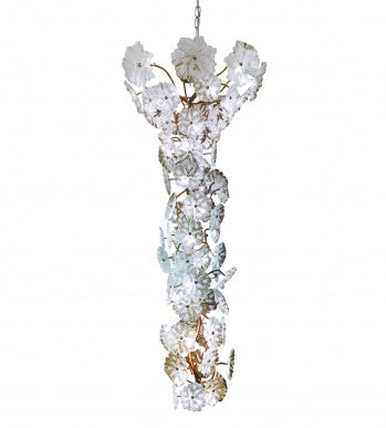 Antique Bronze Branch Chandelier with Hand-Blown Glass Flowers