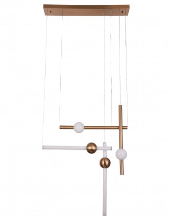 Gold Frame LED Chandelier with White Glass Accents