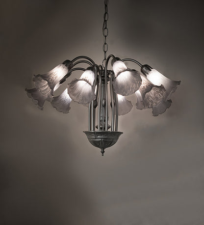 24" Wide Gray Tiffany Pond Lily 12 Light Chandelier