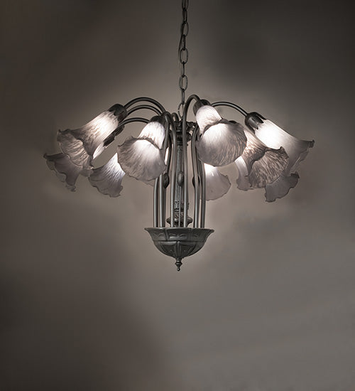 24" Wide Gray Tiffany Pond Lily 12 Light Chandelier