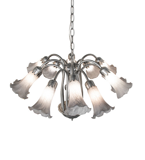 24" Wide Gray Tiffany Pond Lily 12 Light Chandelier