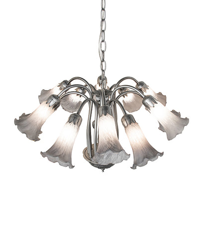 24" Wide Gray Tiffany Pond Lily 12 Light Chandelier