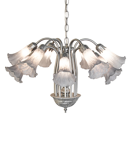 24" Wide Gray Tiffany Pond Lily 12 Light Chandelier