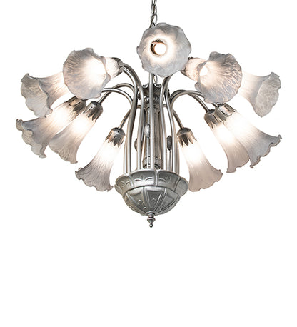 24" Wide Gray Tiffany Pond Lily 12 Light Chandelier
