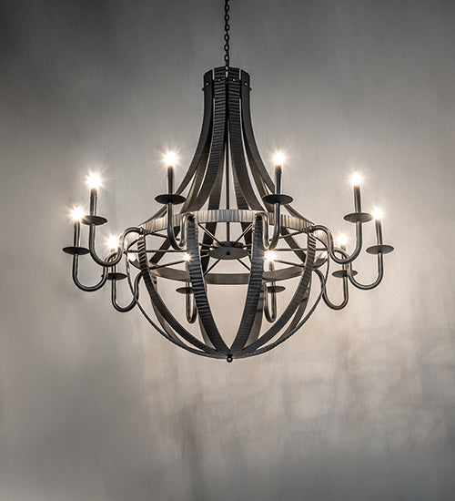 54" Wide Barrel Stave Metallo 10 Light Chandelier