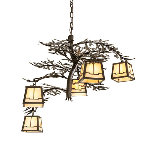 36" Wide Pine Branch Valley View 5 Light Chandelier