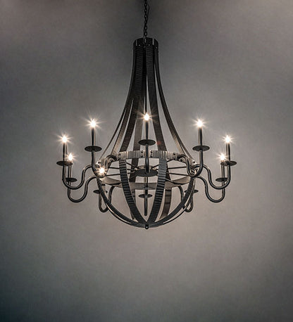 48" Wide Barrel Stave Metallo 10 Light Chandelier