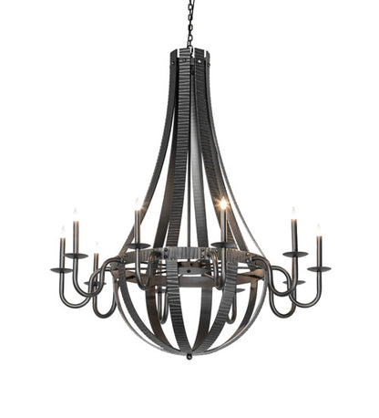 48" Wide Barrel Stave Metallo 10 Light Chandelier