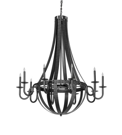 48" Wide Barrel Stave Metallo 10 Light Chandelier