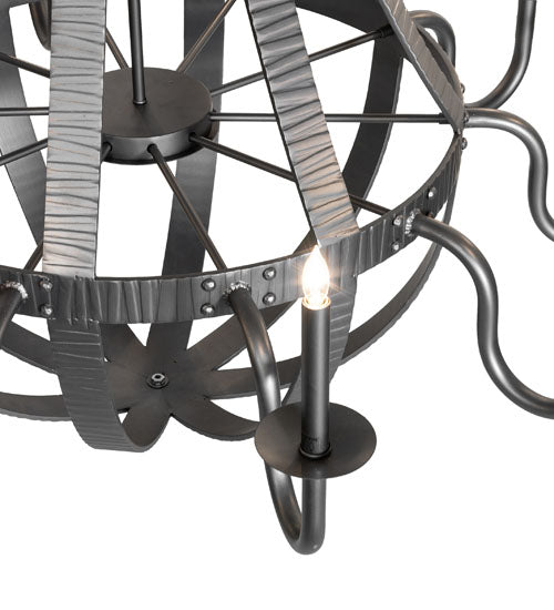 48" Wide Barrel Stave Metallo 10 Light Chandelier