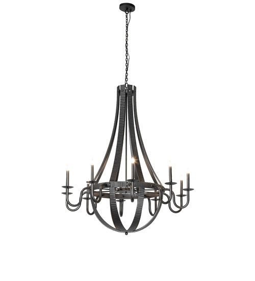 48" Wide Barrel Stave Metallo 10 Light Chandelier