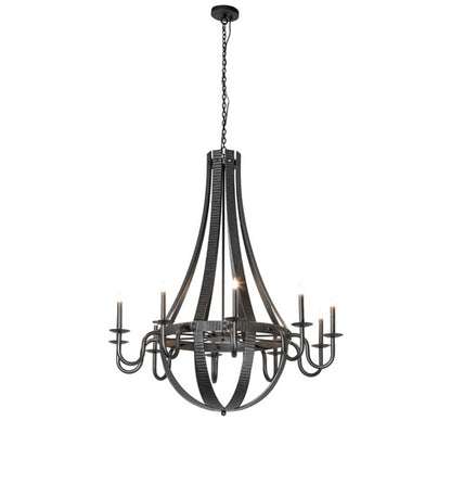 48" Wide Barrel Stave Metallo 10 Light Chandelier