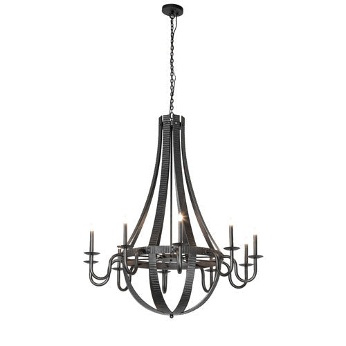 48" Wide Barrel Stave Metallo 10 Light Chandelier