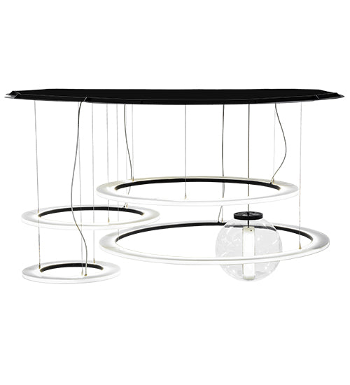 84" Wide Anillo Uno Bola 4 Ring LED Cascading Pendant by Meyda Lighting