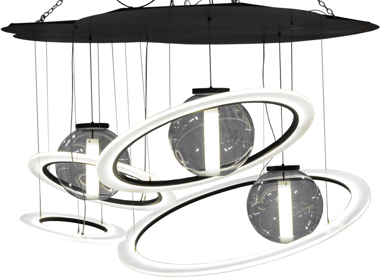 84" Wide Anillo Bola 4 Ring LED Cascading Pendant by Meyda Lighting