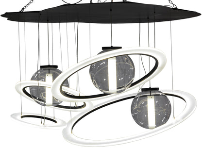 84" Wide Anillo Bola 4 Ring LED Cascading Pendant by Meyda Lighting