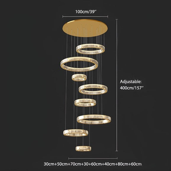 Lámpara de araña de cristal con anillos de 8 niveles de gran tamaño