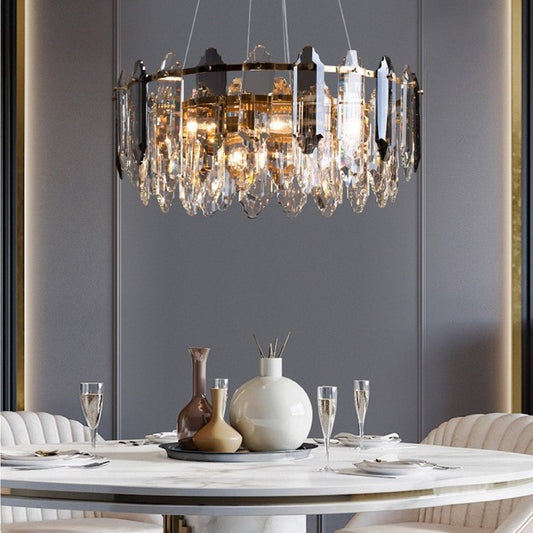 Round Glass Shade Metal Frame Chandelier